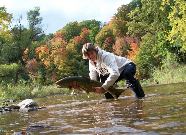 100_3868 (2) - Crop.jpg - Danny with a Fall run Chinook Salmon from Bronte Creek in Oakville Ontario.